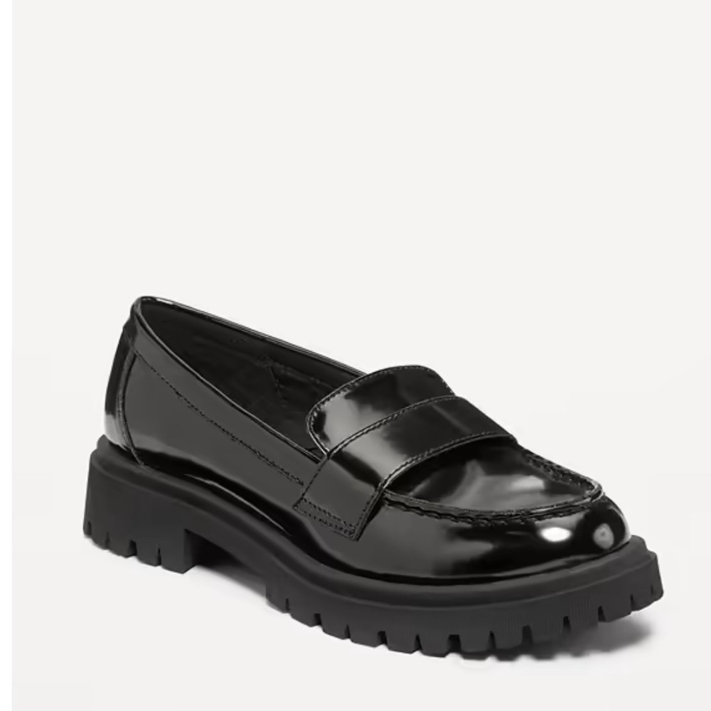 Old Navy Vintage Faux-Leather Chunky Heel Penny Loafers Women's Size 10